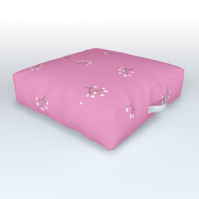 Rowan Branches Seamless Pattern on Pink Background Outdoor Floor Cushion