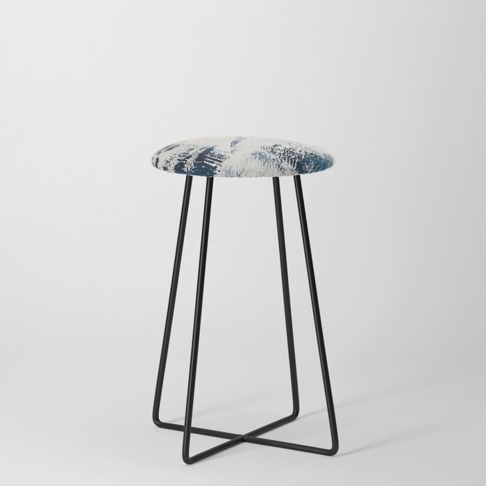 Sunset [1]: a bright, colorful abstract piece in blue, gold, and white by Alyssa Hamilton Art Counter Stool
