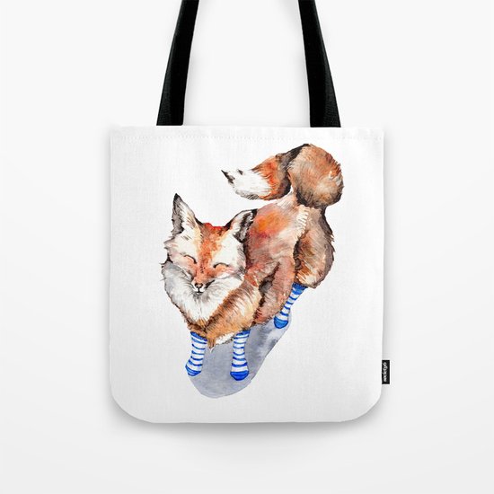 Smiling Red Fox in Blue Socks Tote Bag