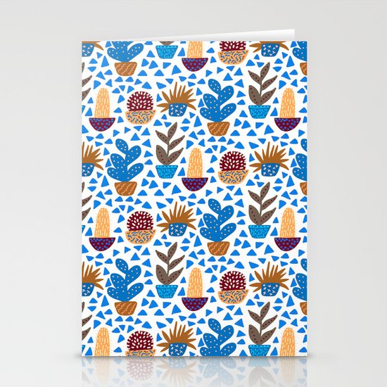 Blue and Brown Cacti Stationery Cards