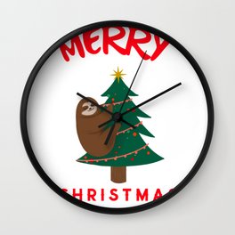 Sloth Christmas Tree Christmas Wall Clock