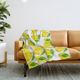 Lemons pattern in yellow and green leaves Throw Blanket