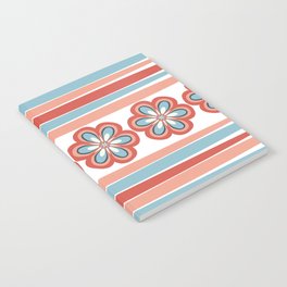 Fractal Flowers and Stripes in Modern Turquoise and Orange Coral Notebook