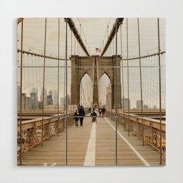 Brooklyn Bridge in New York City, USA | View on downtown from the bridge | Travel photography print | New York people walking | Tipical NY building architecture photo Art Print Wood Wall Art