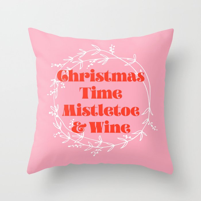 Christmas Time Mitsletoe & Wine Throw Pillow