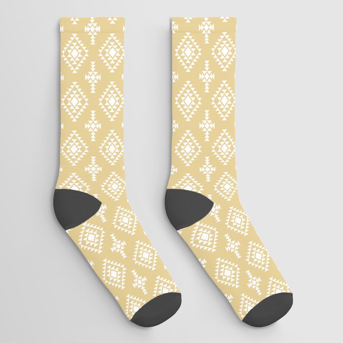 Tan and White Native American Tribal Pattern Socks