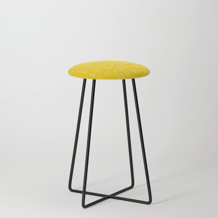 Yellow and White Gems Pattern Counter Stool