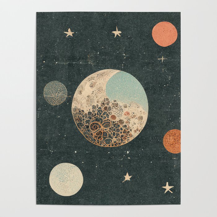 Moonscape - Lunar and Planetary Pattern in Vintage Colors Poster