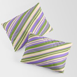 [ Thumbnail: Purple, Green, and Bisque Colored Lined Pattern Pillow Sham ]