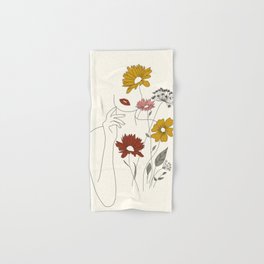 Colorful Thoughts Minimal Line Art Woman with Flowers III Hand & Bath Towel