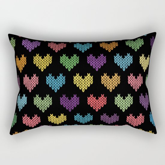 Colorful Knitted Hearts Rectangular Pillow