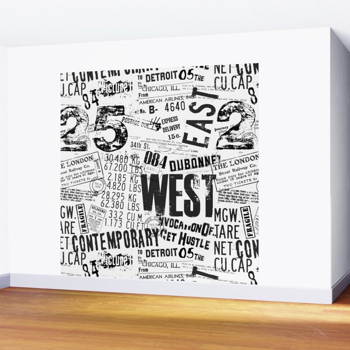 Black And White Collage Of Grunge Newspaper Fragments Wall Mural