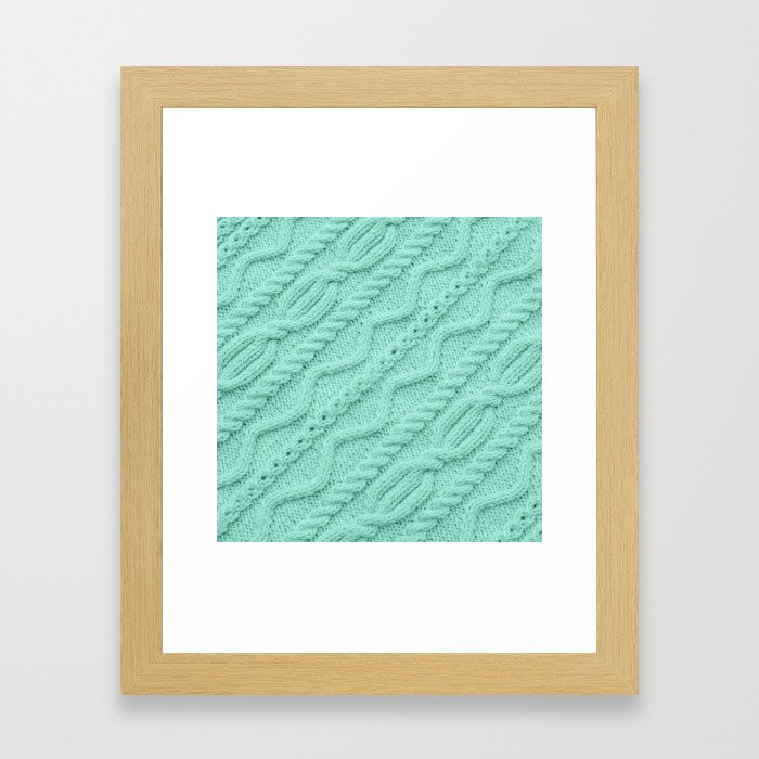 Seafoam Mint Cableknit Framed Art Print