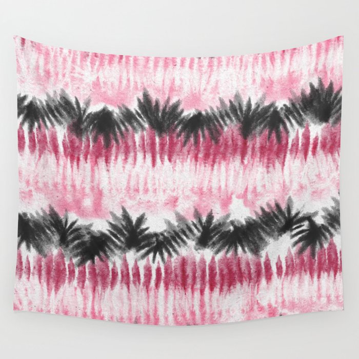 Pink Black Tie Dye Stripes Wall Tapestry