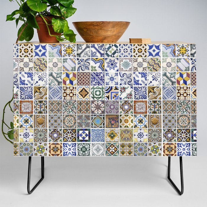 Traditional tiles from facades of old houses in Porto, Portugal Credenza