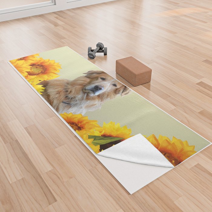 Golden Retriever Sunflower Field Yoga Towel