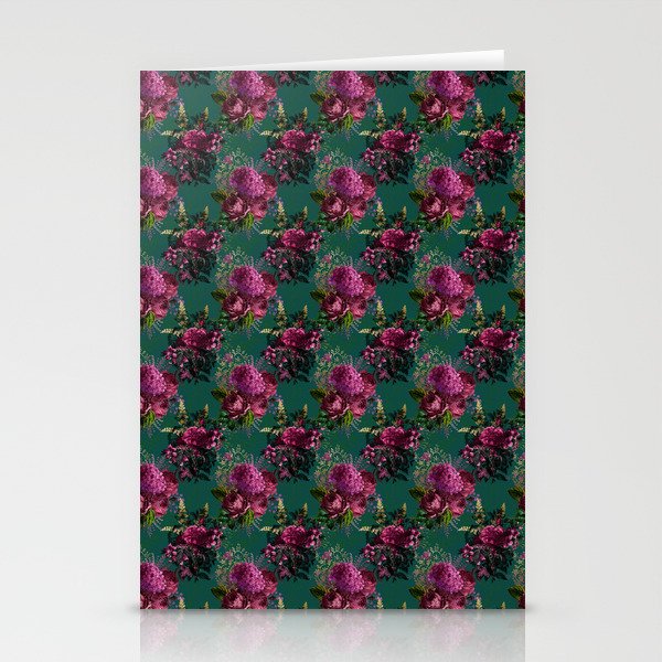 Burgundy Green Flower Bouquets Pattern Stationery Cards