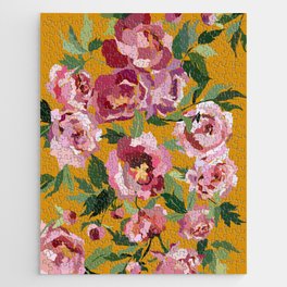Happy peony with mustard yellow background Jigsaw Puzzle