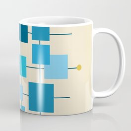 Mid-Century Modern Geometric Abstract Squares - Blue Coffee Mug