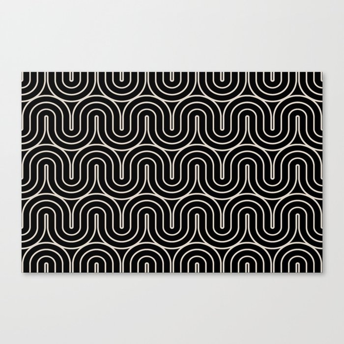 Retro Geometric Gradated Design 723 Scandi Black and Linen White Canvas Print