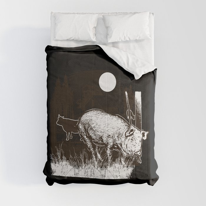 Vintage Farm Pigs Illustration Comforter