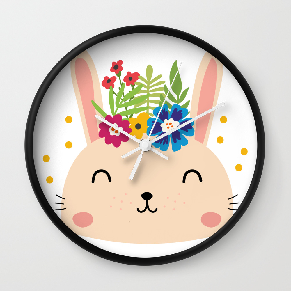 Cute Face Bunny Easter Day Gif Kids Girls Women Wall Clock By