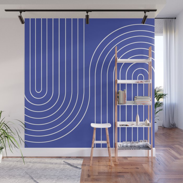 Minimal Line Curvature LXIX Bright Blue Mid Century Modern Arch Abstract Wall Mural