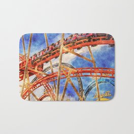Fun on the roller coaster, close up Bath Mat | Carousel, Roller, Rail, Attraction, Speed, Motion, Ride, Wagon, Thrill, Action 
