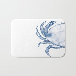 Coastal Crab in Watercolor, Navy Blue (Left Half in Set) Bath Mat