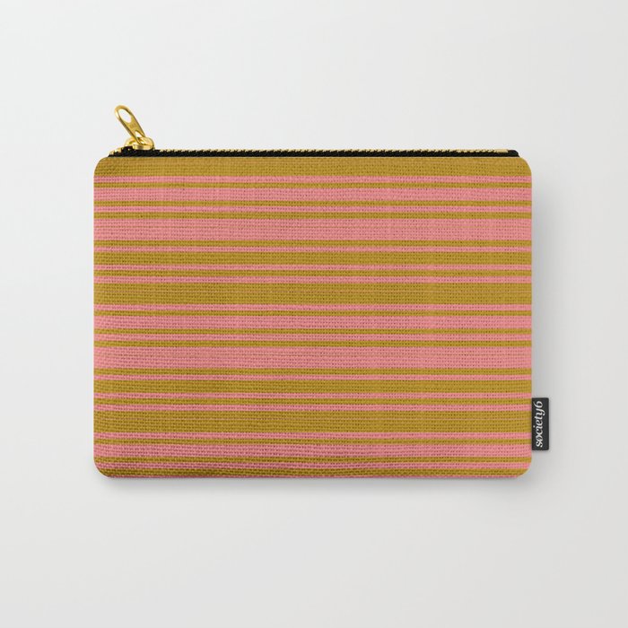 Dark Goldenrod & Light Coral Colored Pattern of Stripes Carry-All Pouch