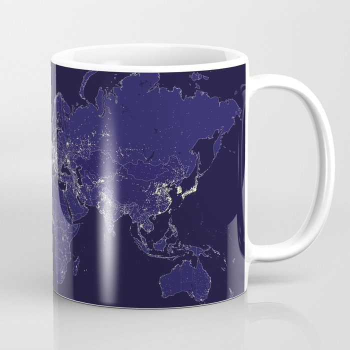 The world map at night with outlined countries Coffee Mug