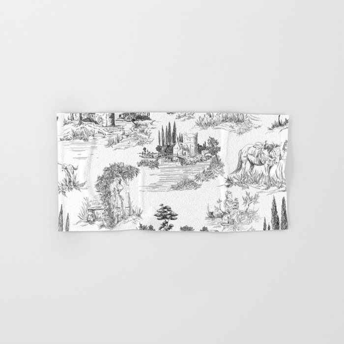 Toile de Jouy Vintage French Romantic Pastoral Black & White Hand & Bath Towel