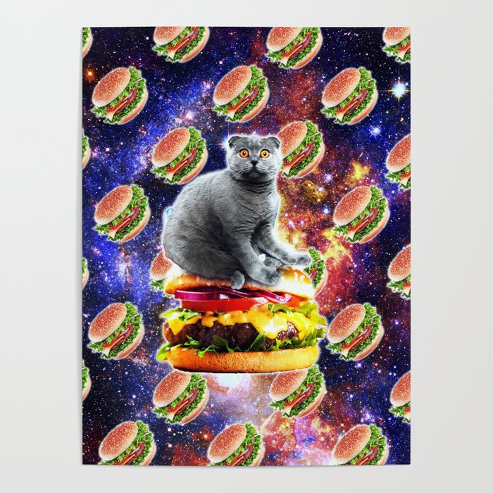 Hamburger Astro Cat On Burger Poster
