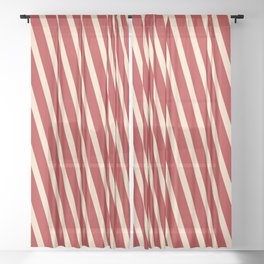 [ Thumbnail: Red and Bisque Colored Stripes Pattern Sheer Curtain ]