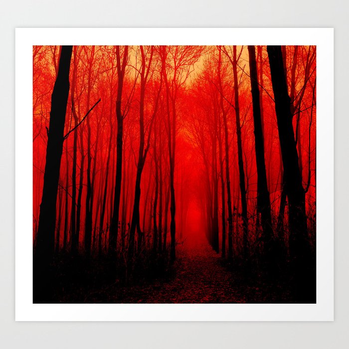 Misty Red Forest Art Print