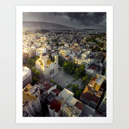 Sunrise over ancient city of Athens Art Print