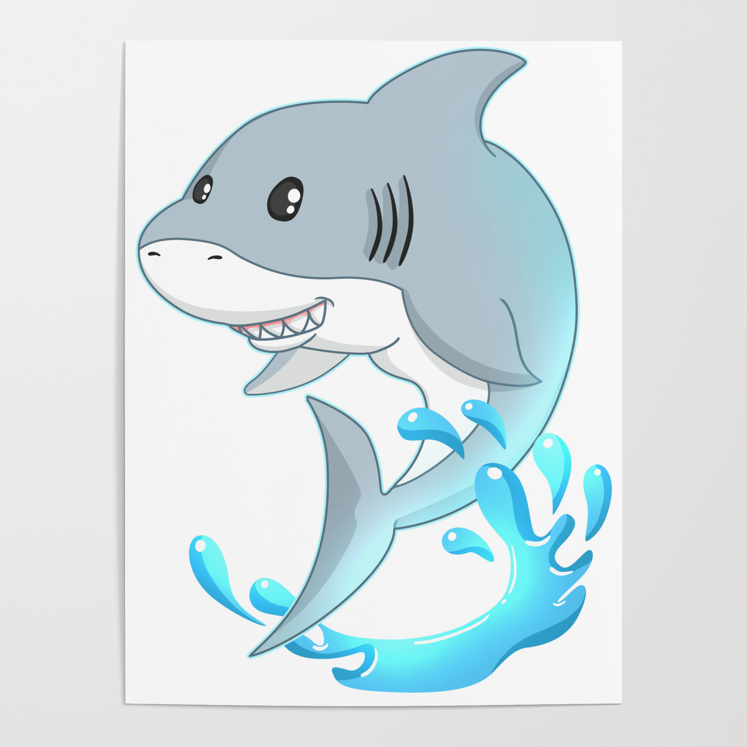 Funny Shark Cartoon Animal T Shirt Poster by The Beard Creative Studio |  Society6