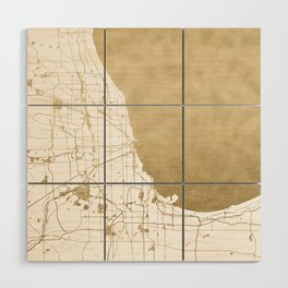 Chicago Gold and White Map Wood Wall Art