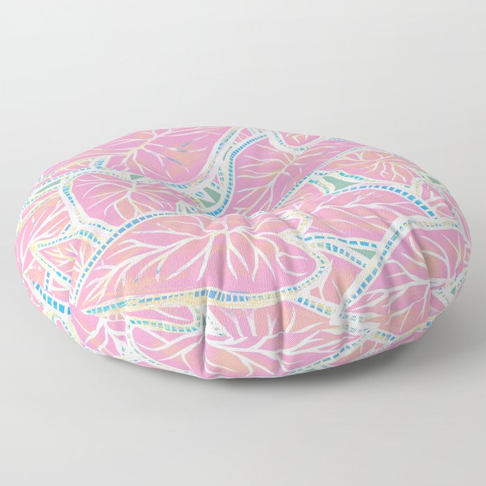 Tropical Caladium Leaves Pattern - Pink Floor Pillow