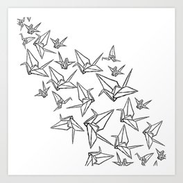 Origami Cranes Linocut Art Print