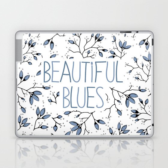 Blue blossom branch pattern on a white background  Laptop & iPad Skin