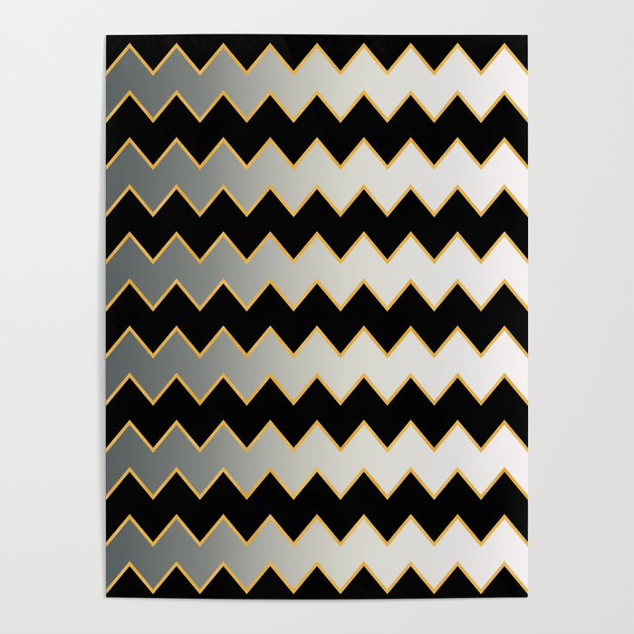 Silver Black Gold Modern Zig-Zag Line Collection Poster