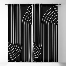 Minimal Line Curvature II Black and White Mid Century Modern Arch Abstract Blackout Curtain