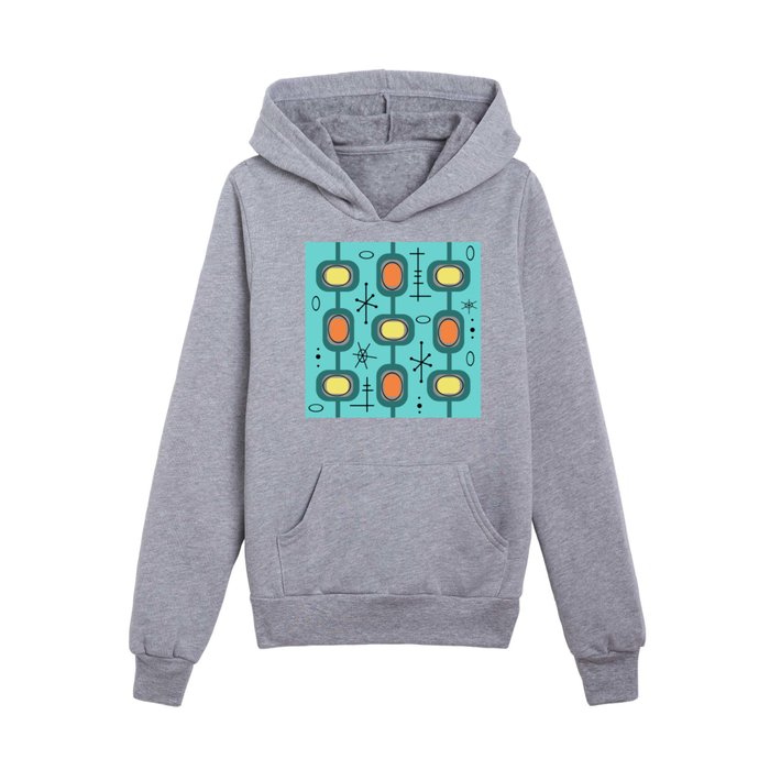 Space Age Geometric Art Turquoise Multicolored Kids Pullover Hoodie