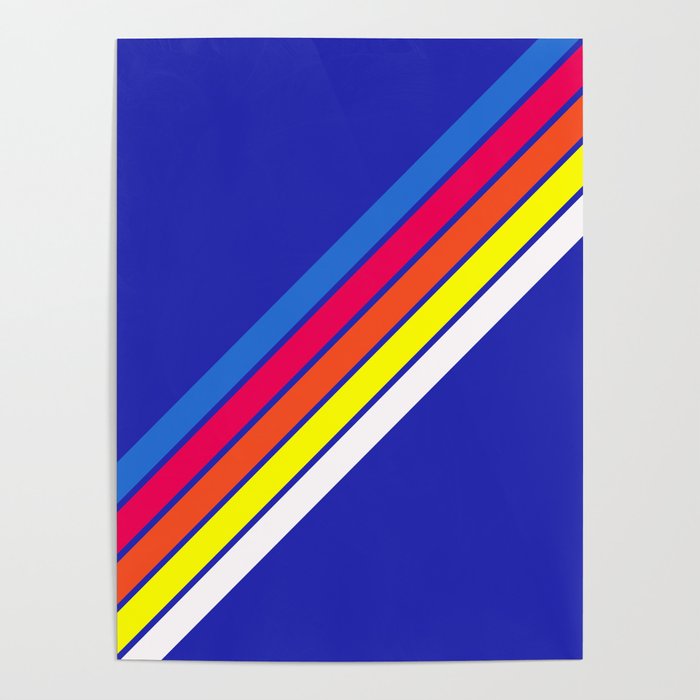 Bhluum - Classic 70s Summer Style Retro Stripes on Blue Poster