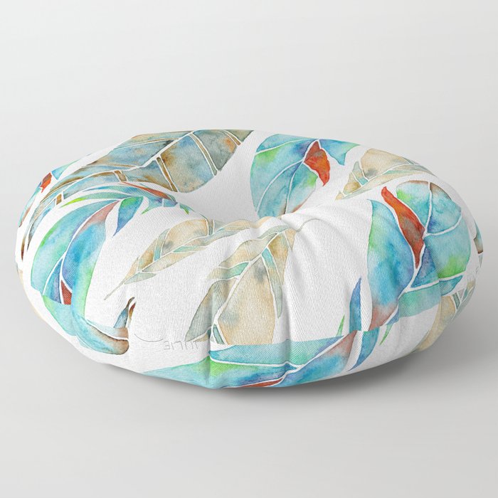 Watercolor Feathers Pattern- Tan & Turquoise  Floor Pillow