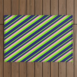 [ Thumbnail: Light Pink, Green, and Midnight Blue Colored Striped/Lined Pattern Outdoor Rug ]