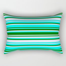 [ Thumbnail: Cyan, Dark Green & Lavender Colored Lined/Striped Pattern Rectangular Pillow ]