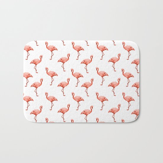Simply Pink Flamingo in Deep Coral on White Bath Mat
