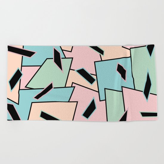Funky Party Rainbow Colors Memphis 80's Design Pattern Beach Towel